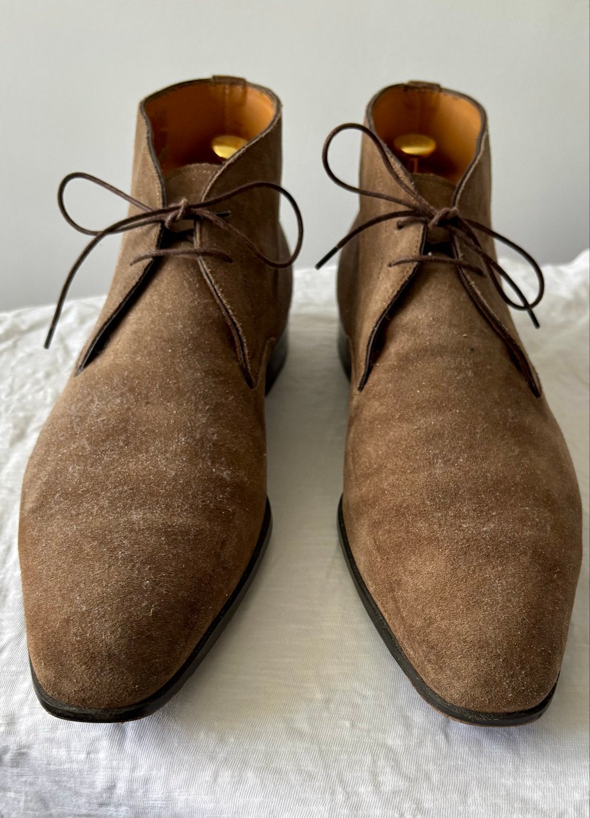 Santoni veterboots beige suède maat 9,5/44, Kleding | Heren, Ophalen of Verzenden, Zo goed als nieuw, Overige kleuren, Boots