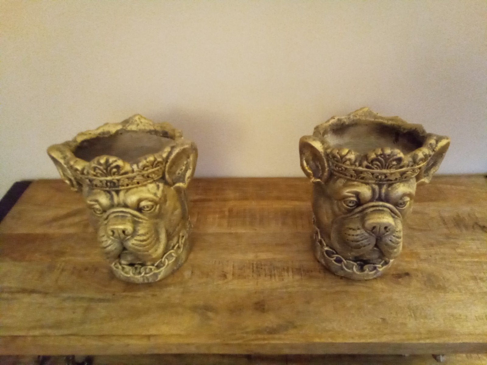 SUPER STOERE NIEUWE BULDOG BLOEMPOTTEN SET VAN 2  NU 20 EURO, Ophalen, Nieuw, Goud