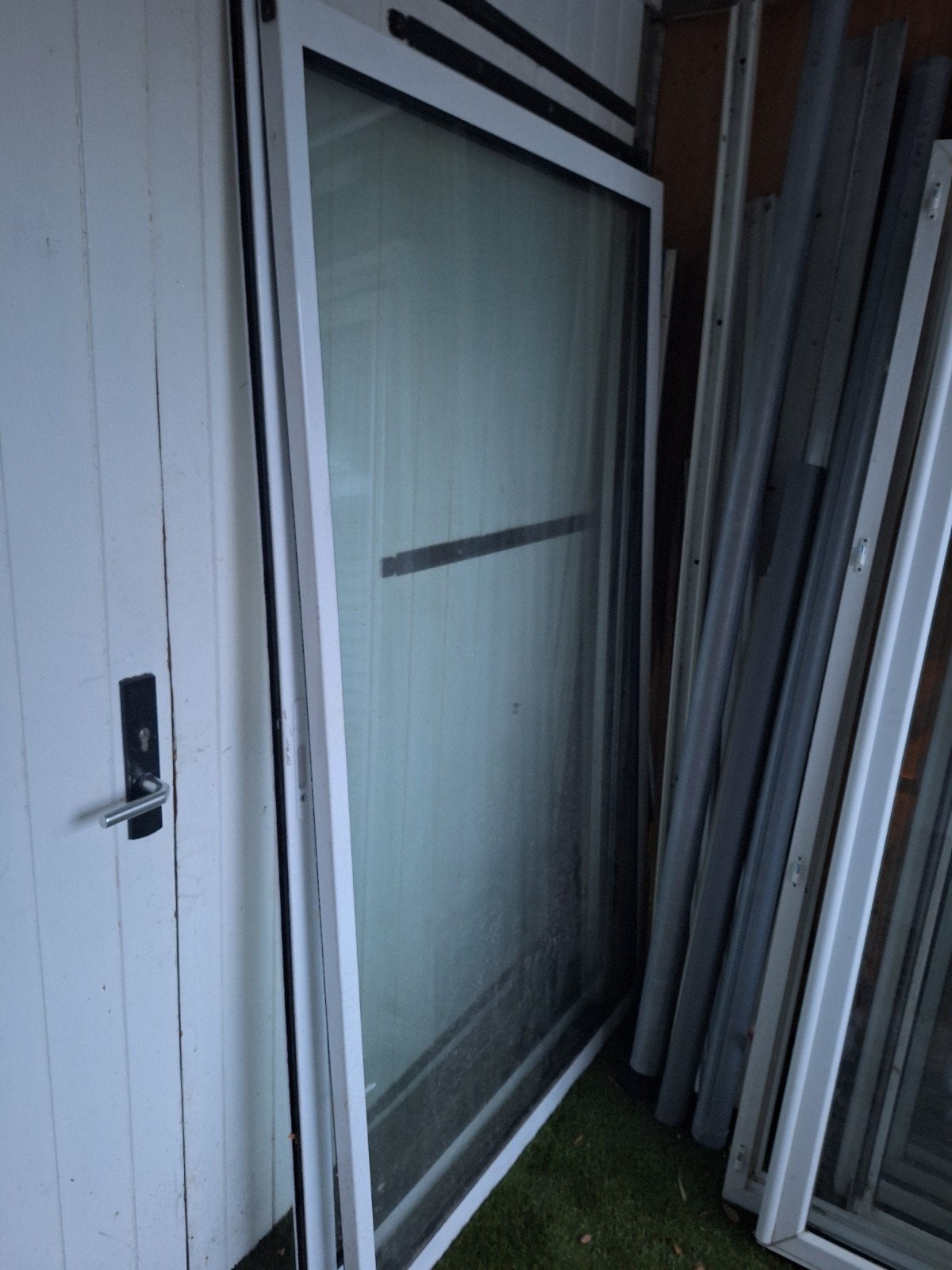 Wit aluminium dubbelglas 2 ramen van schuifpui, Ophalen, Gevelraam of Ruit, Gebruikt, 160 cm of meer