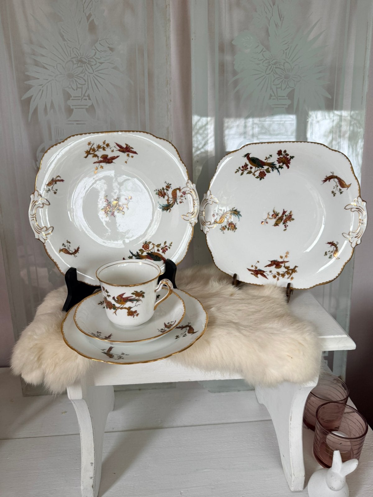 Grosvenor Jackson&Goslin 5 dl antieke porseleinen vogel set, Antiek en Kunst, Ophalen