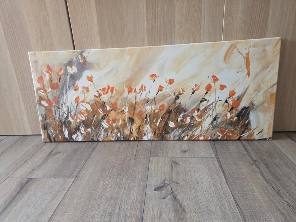 Schilderij met oranje bloemen - 40x100 cm, Antiek en Kunst, Ophalen