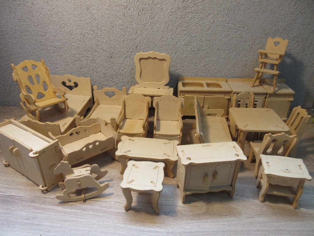 Partij houten poppenhuis meubels, Ophalen of Verzenden, Gebruikt, Overige typen