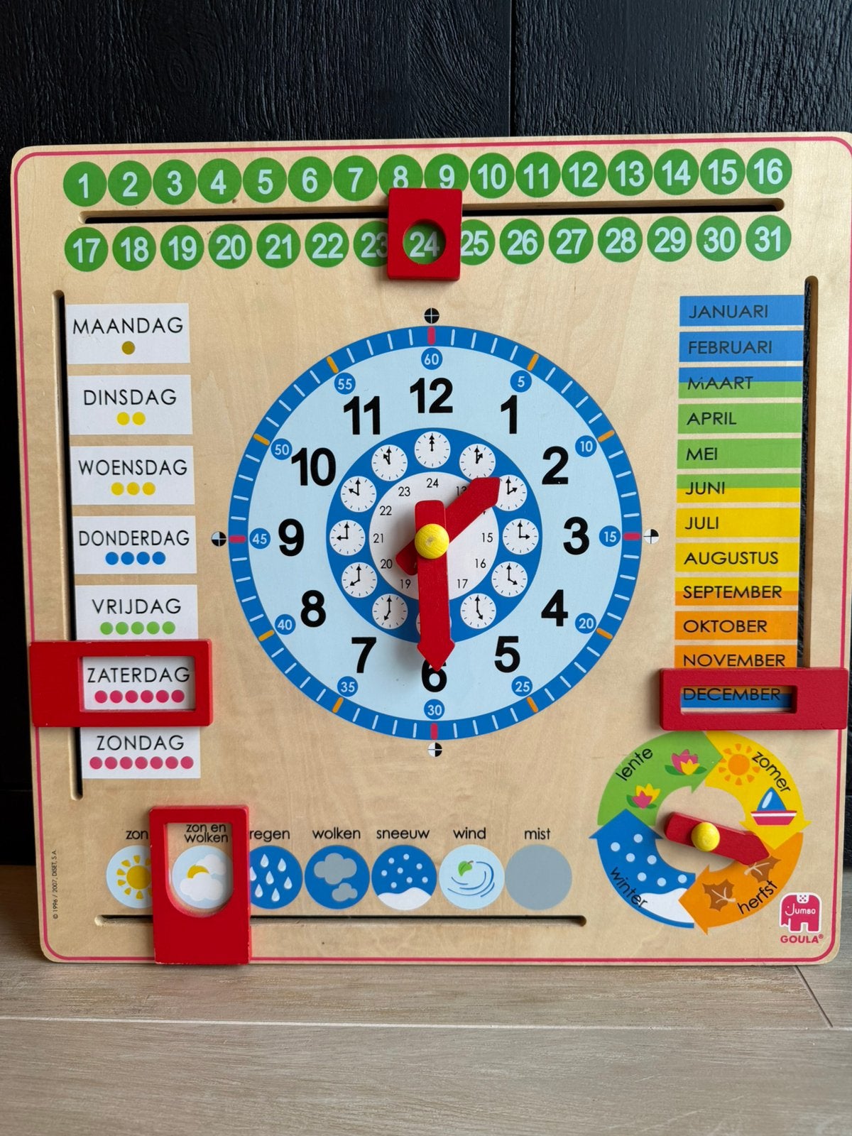 Jumbo houten kalender en klok, Ophalen, Zo goed als nieuw
