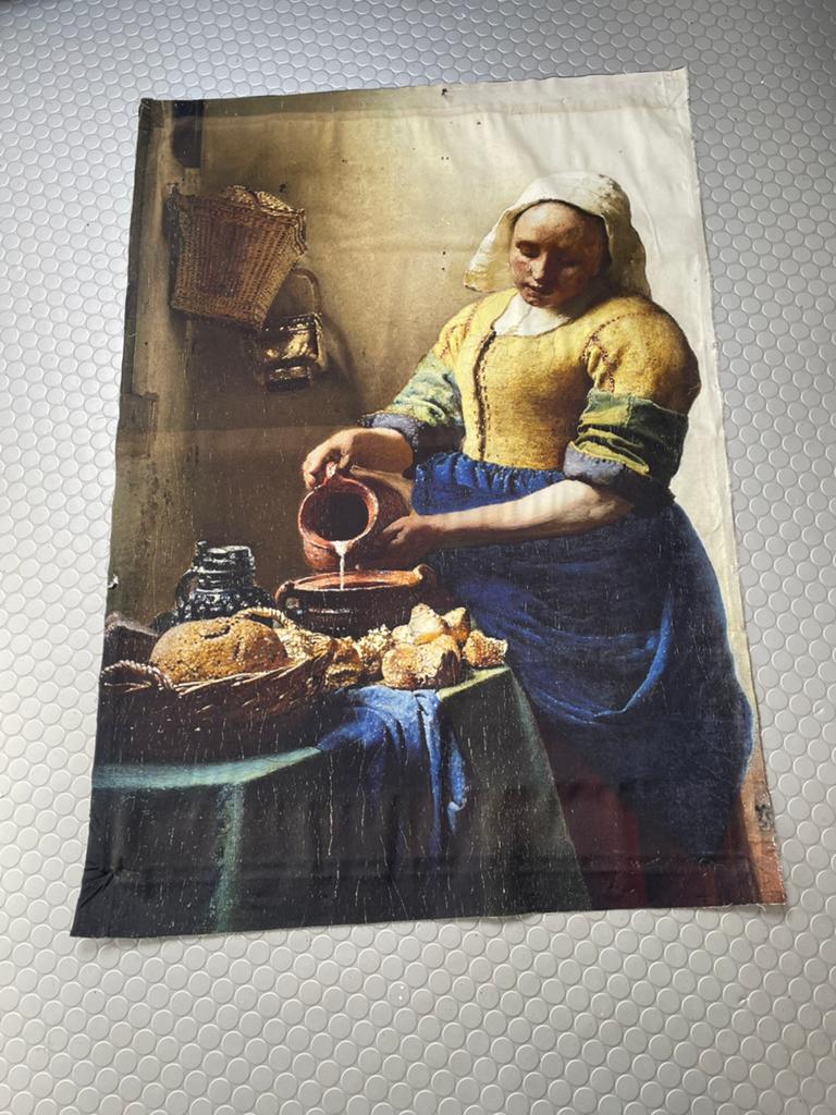 Het Melkmeisje op doek - Johannes Vermeer reproductie, Gebruikt, Oorspronkelijke maker, Ophalen of Verzenden, Schilderij