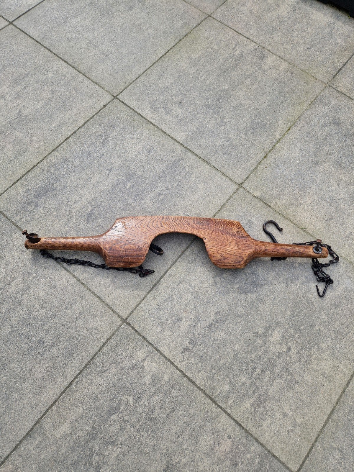 Antieke houten juk met kettingen - Decoratief item, Ophalen