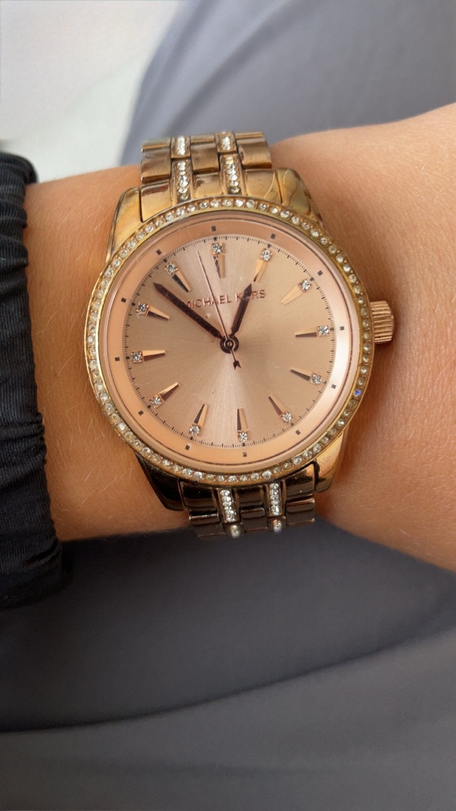 Michael Kors dameshorloge roségoud met strass, Gebruikt, Staal, Polshorloge, Met strass