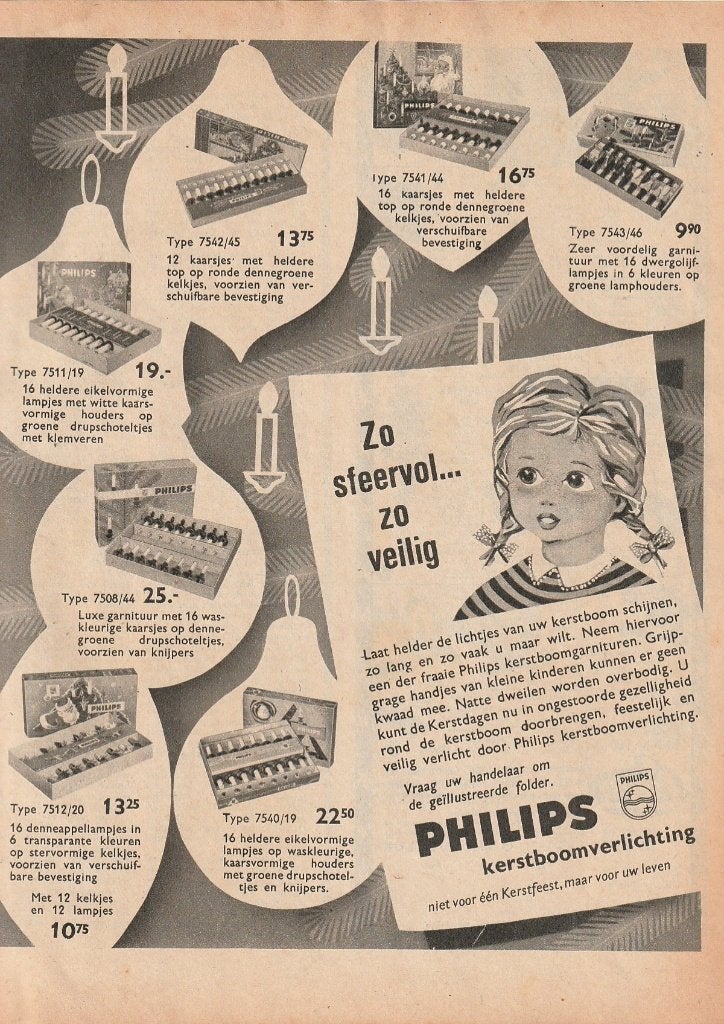retro reclame 1956 Philips kerstboomverlichting lampjes, Verzenden, Overige typen