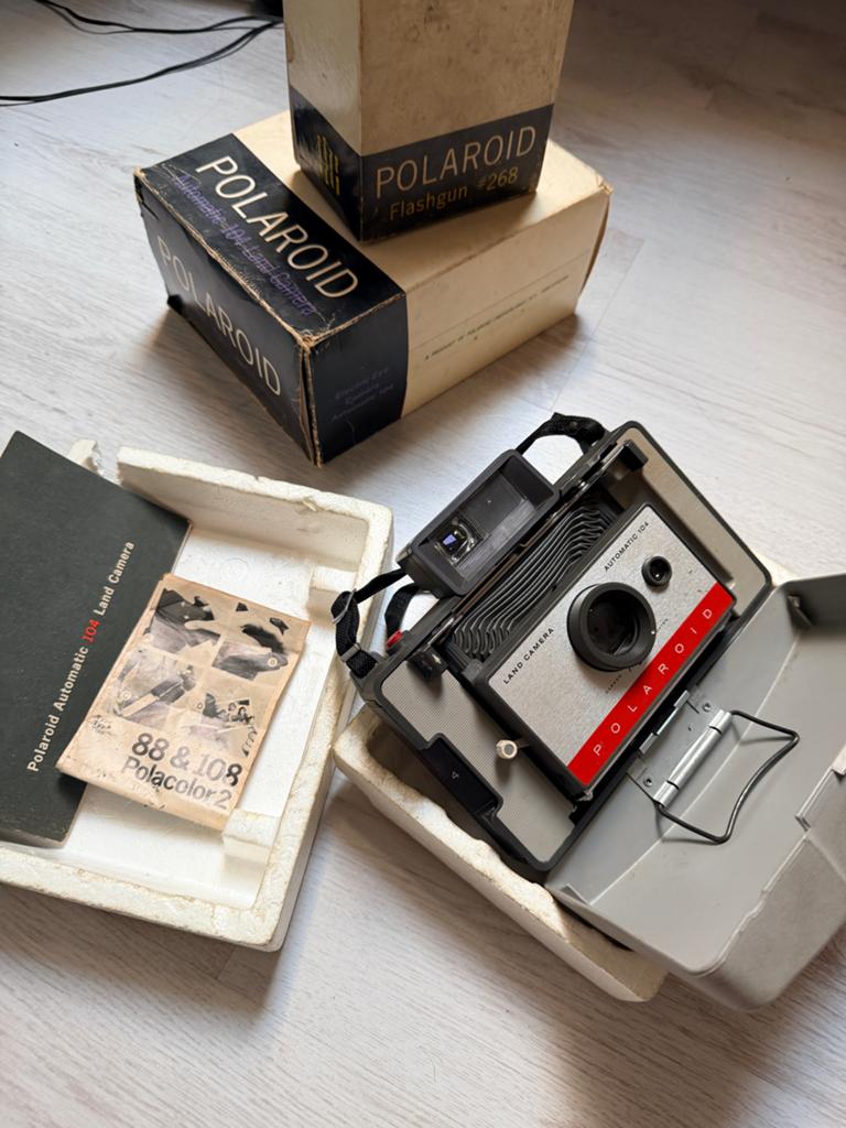 Vintage Polaroid Automatic 104 Land Camera met Flashgun, Ophalen, Gebruikt, Polaroid