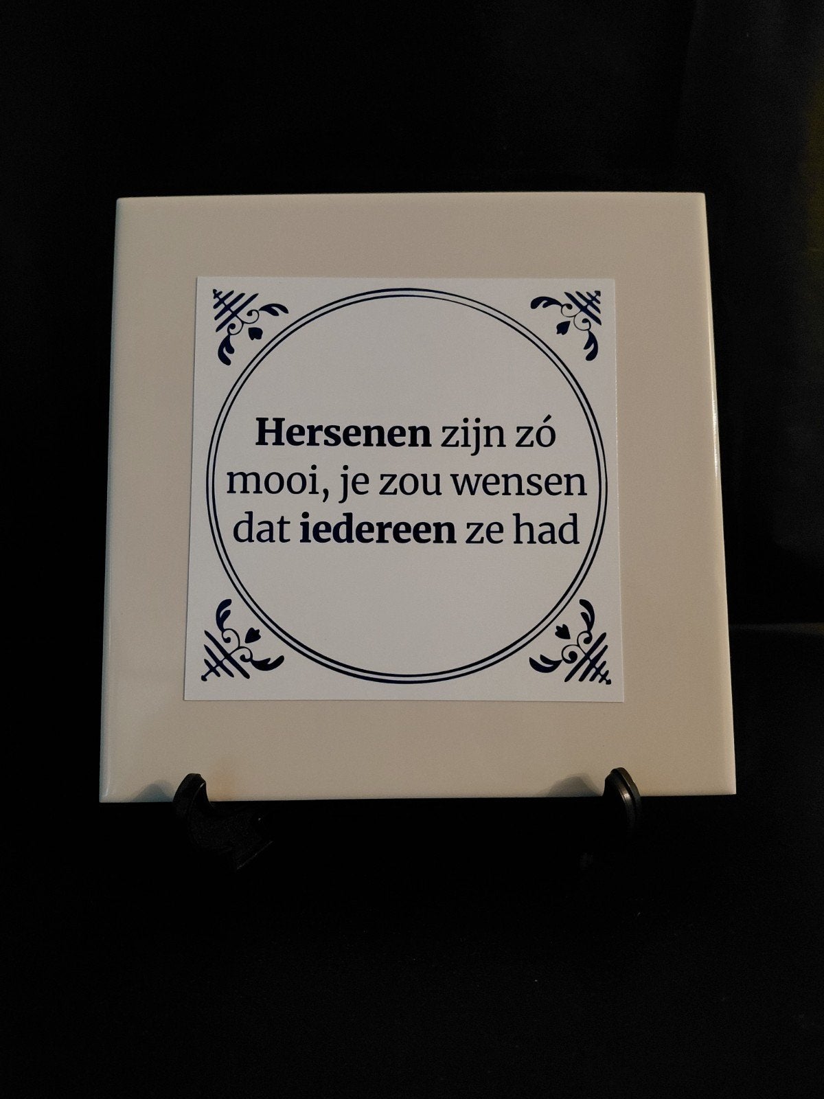 Tegel met tekst: 'Hersenen zijn zó mooi...', Antiek en Kunst, Ophalen