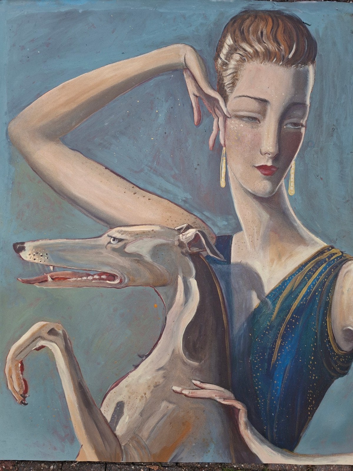 Windhond,  Art Deco , Greyhound , Schilderij. Whippet, Verzenden