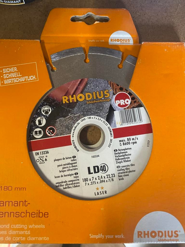 Nieuwe Diamantschijf Rhodius LD40 - 180mm, Onbekend, Nieuw, Ophalen of Verzenden, Onbekend