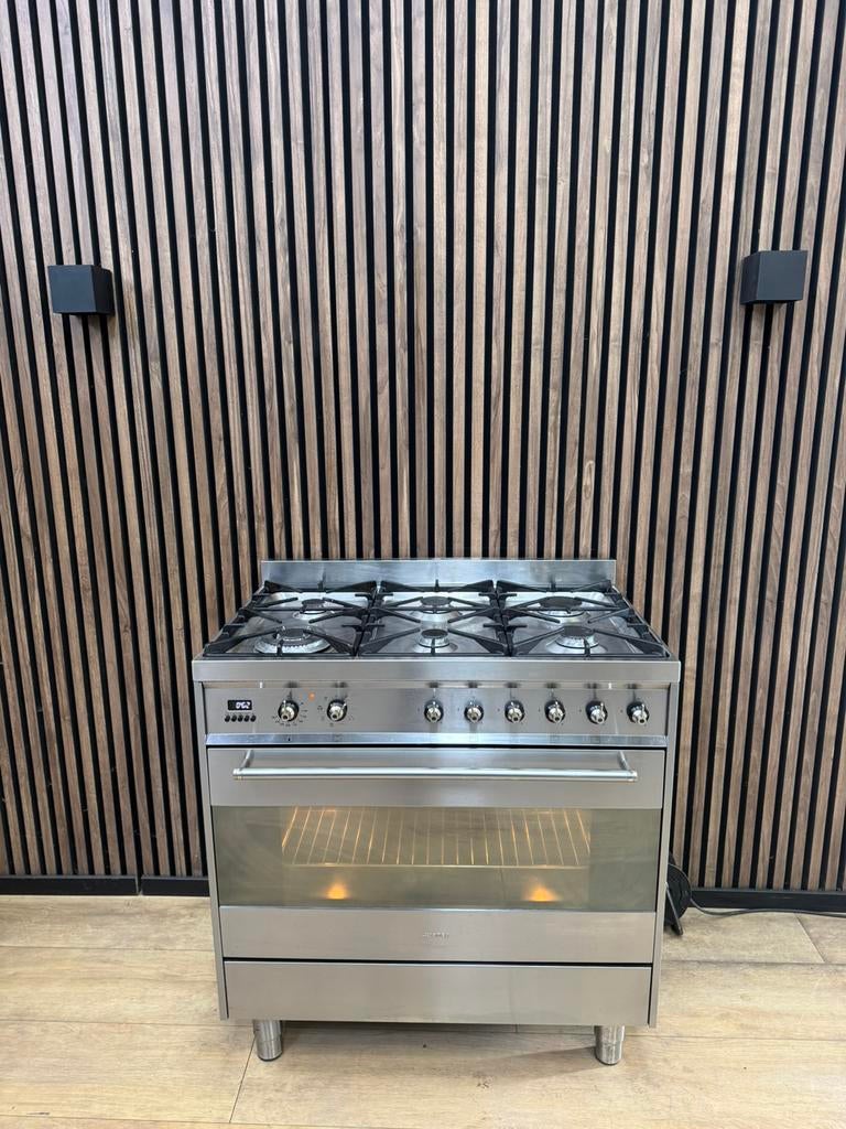 Luxe Rvs Smeg Fornuis 6-pits 90 cm breed (Gratis bezorgen), Witgoed en Apparatuur, Fornuizen, 60 cm of meer, Ophalen of Verzenden