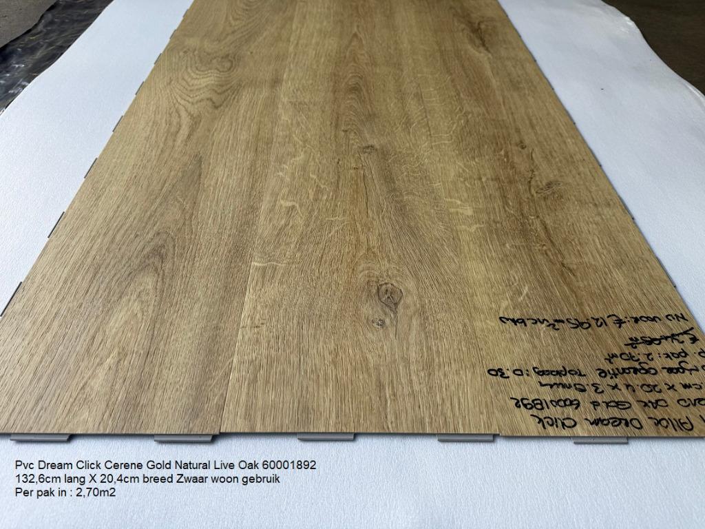 Pvc Dream Click Cerene Gold Natural Oak €12,95p/m2 inc.btw, Bruin, Nieuw, Ophalen of Verzenden, 25 tot 50 m²