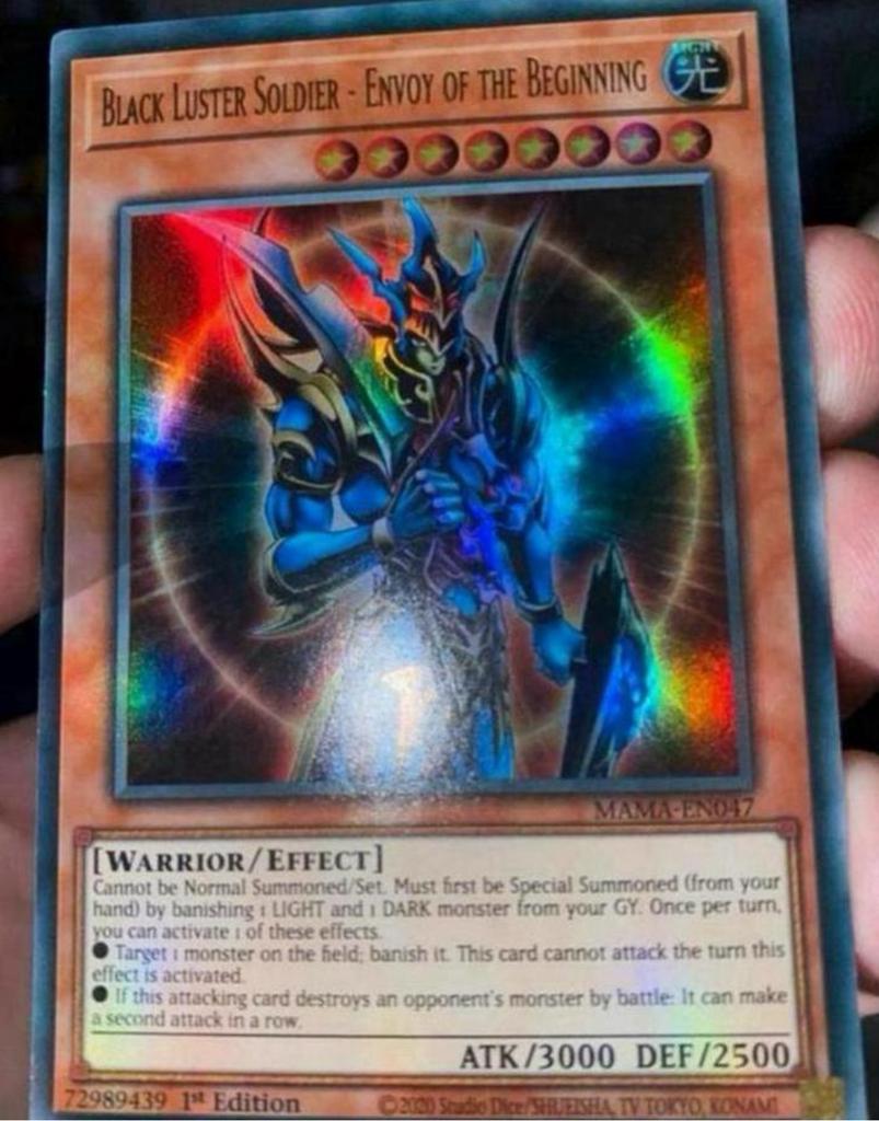 Yu-Gi-Oh! Black Luster Soldier Envoy of the Beginning MAMA !, Ophalen of Verzenden, Gebruikt, Losse kaart, Foil