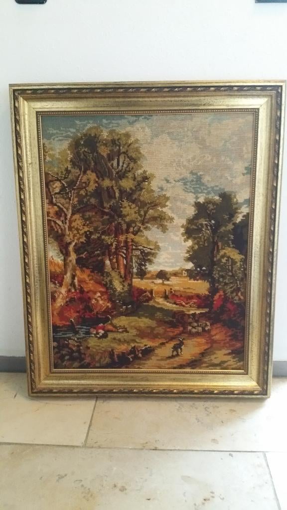 Borduur schilderij Landschap Herder, Antiek en Kunst, Ophalen