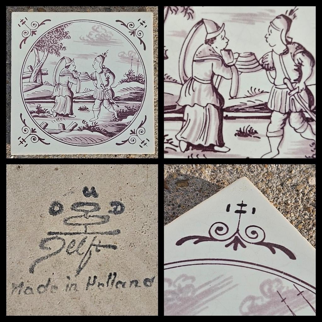 Delft,  mangaan tegel met hoekmotieven, Antiek en Kunst, Antiek | Wandborden en Tegels, Ophalen of Verzenden