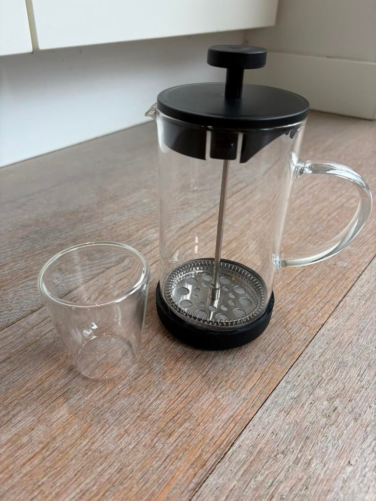 Glazen french press slow coffee met dubbelwandig glaasje, Koffiemachine, Gemalen koffie, Ophalen of Verzenden, Zo goed als nieuw