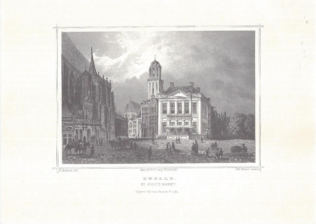 ZWOLLE Staalgravure Zwolle - o.a Sassen-Poort, Antiek en Kunst, Ophalen of Verzenden