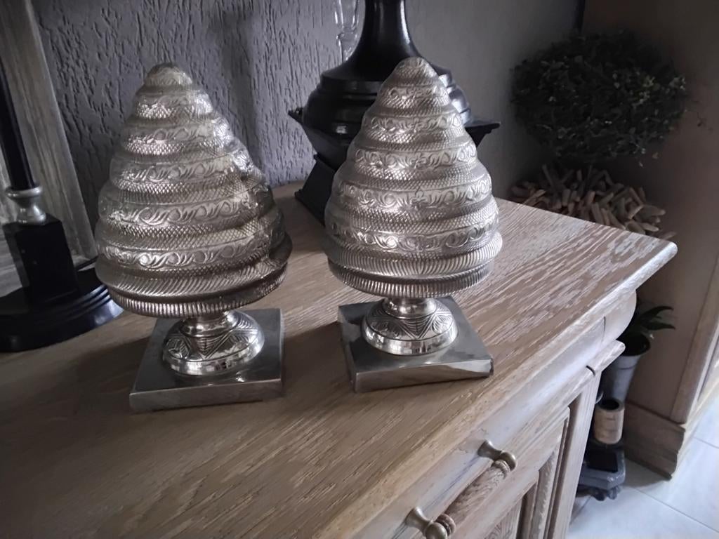 2 Prachtige ornamenten biedermeier patroon koper verzilverd, Ophalen