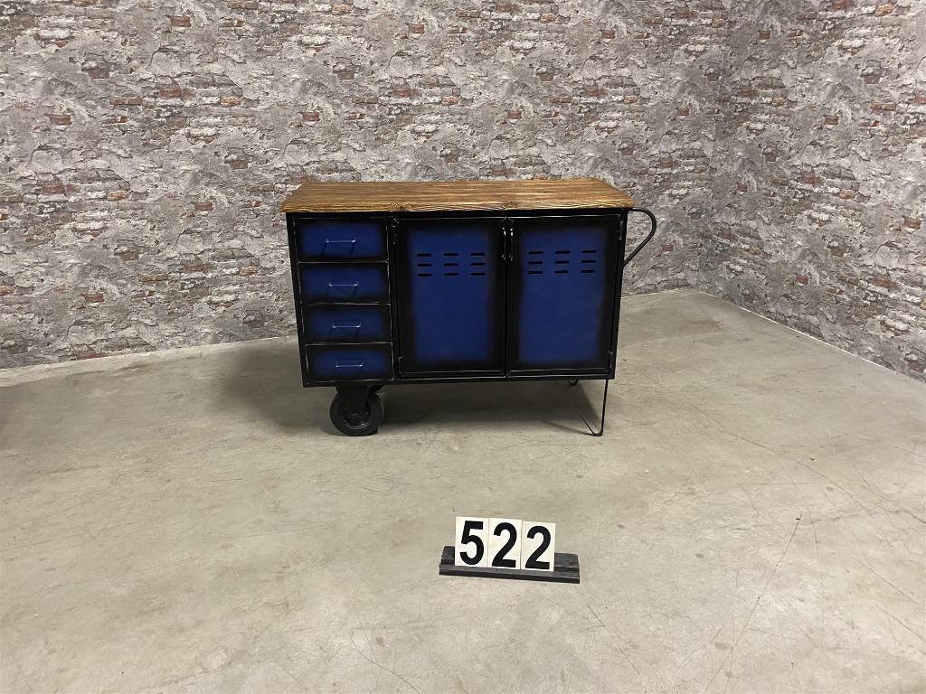 Industriële retro vintage trolley/koffiewagen/dressoir nr522, Info@antiekgroothandel.com, Grenenhout, Nieuw, Ophalen of Verzenden