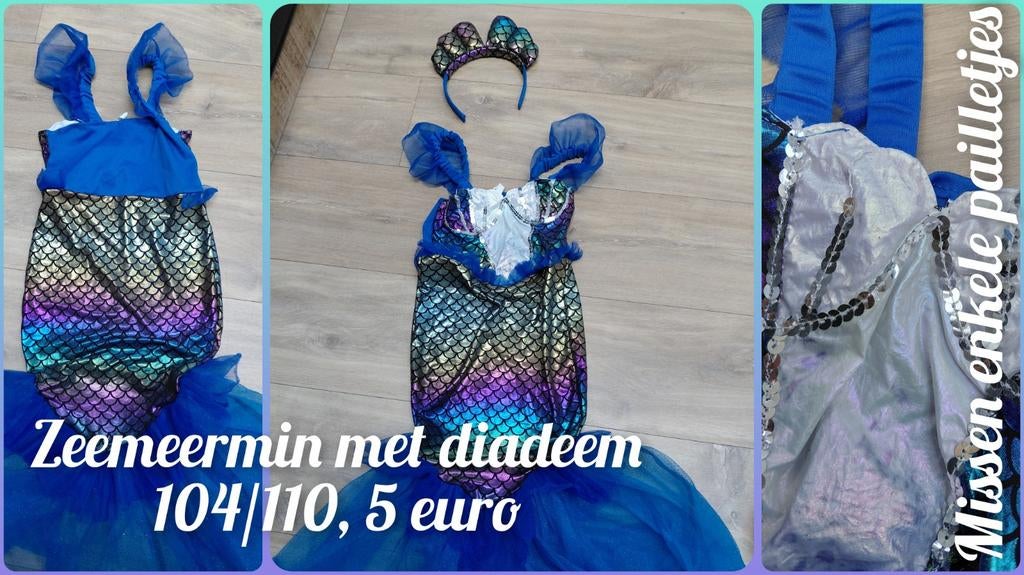 Zeemeermin pak maat 104/110 met diadeem, Ophalen of Verzenden, Gebruikt, 104 of kleiner, Meisje