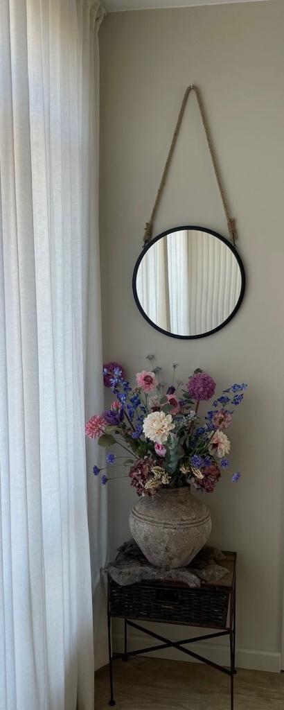 Ronde spiegel met touw, Ophalen, Minder dan 50 cm, Rond, Zo goed als nieuw