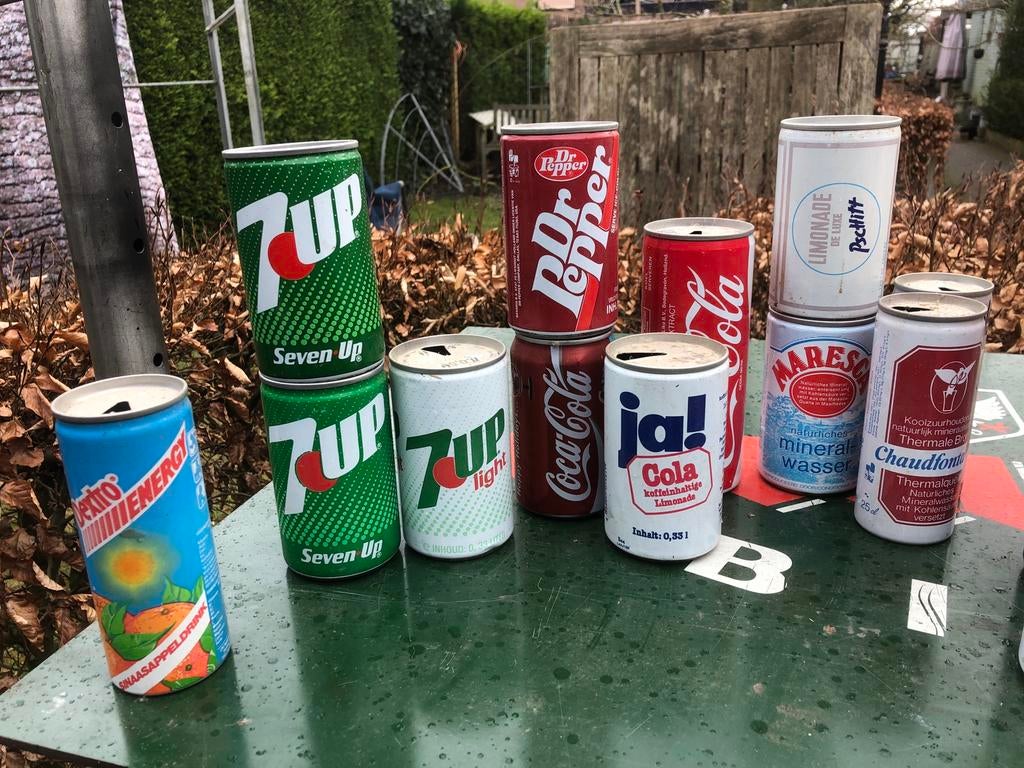 Oude frisdrank blikjes - Sunkist - Hero - Spa Sinas - 7up, Ophalen, Gebruikt, Frisdrank, Overige merken