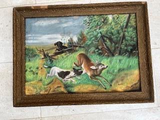 Jachttafereel pastelkrijt, Antiek en Kunst, Curiosa en Brocante, Ophalen of Verzenden