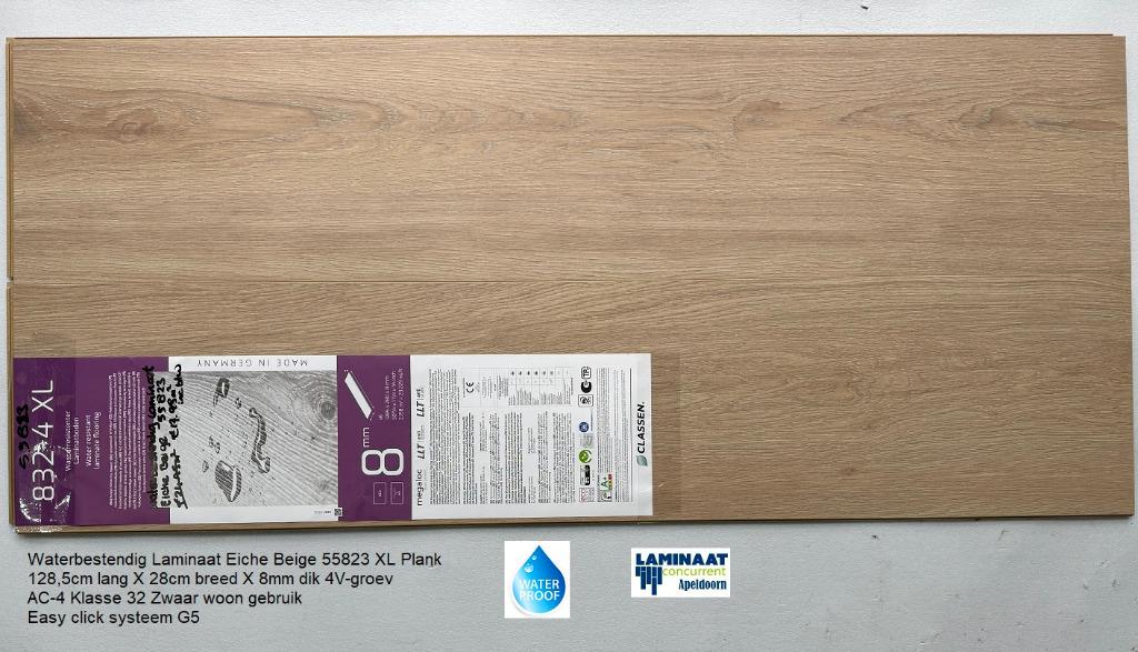 Waterbestendig Laminaat Eiche Beige 55823 28cm breed, Nieuw, Ophalen of Verzenden, 25 tot 50 m², Waterbestendig laminaat 28cm breed