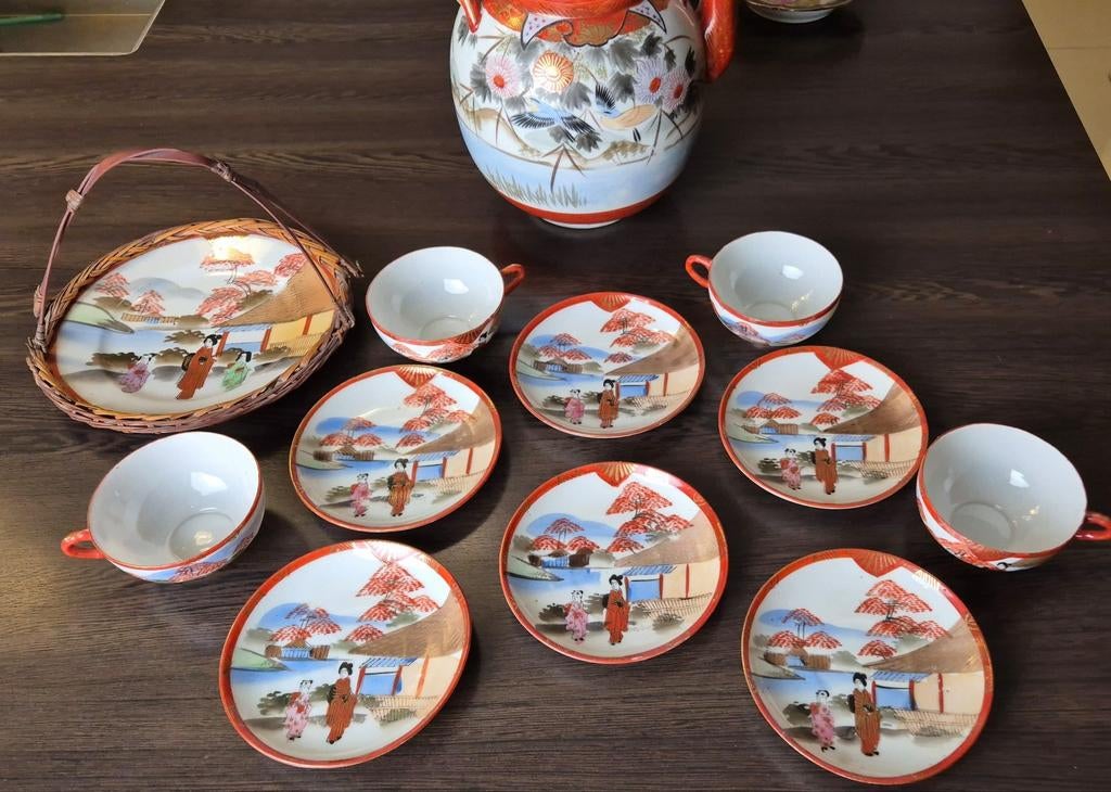 Antiek Japans porselein theeservies Meiji Satsuma Kutani, Ophalen