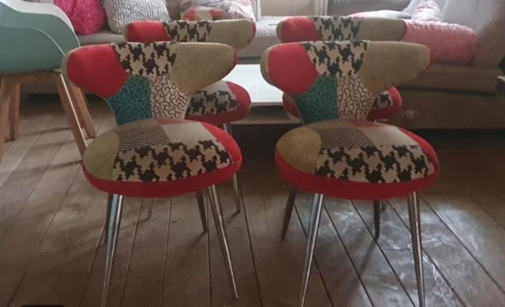 3 (!) Eetkamerstoelen met een fraaie patronen en kleuren, Ophalen, Gebruikt, Overige kleuren, Drie