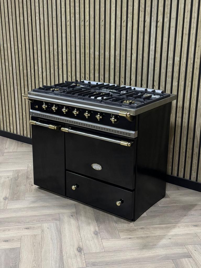 Luxe Lacanche Fornuis Zwart Gas + Messing + Warmhoudkast, Ophalen of Verzenden, Grill, Gas, 5 kookzones of meer