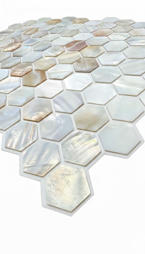 Mozaiëk Oyster Shell Pearl White-Yellow Hexagon 23mm, Verzenden, Nieuw, 20 tot 40 cm, 10 m² of meer