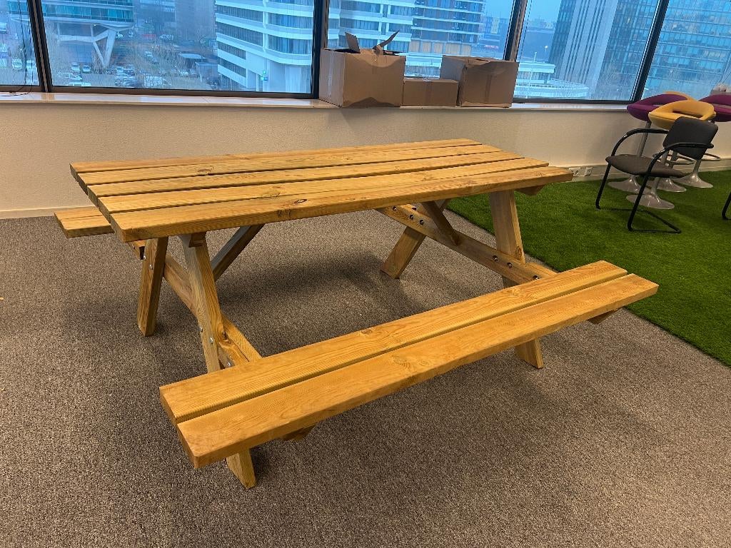 Picknicktafel / picknickbank / picknickset 180x160xH78, 5 st, Tuin en Terras, Picknicktafels, Verzenden, Gebruikt, Rechthoekig