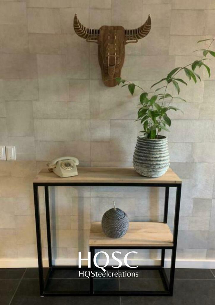 Nieuwe side table op maat gemaakt met eiken hout poedercoat, Huis en Inrichting, 50 tot 100 cm, Nieuw, Eikenhout, Ophalen