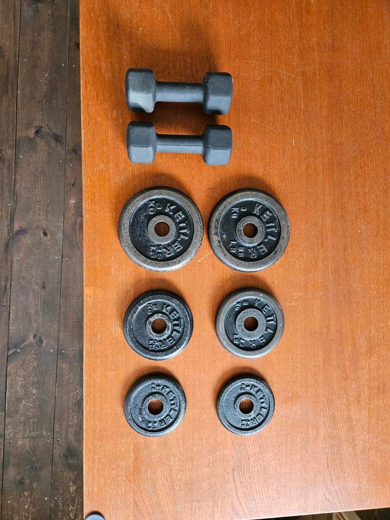 Dumbbells, Halterschijven set 30 mm, halterstang 30 mm, Ophalen, Gebruikt, Halterschijven