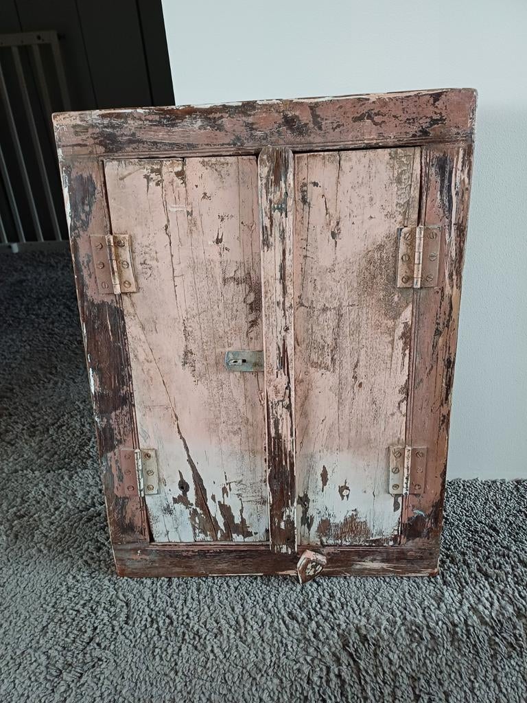 Brocante Roze Spiegelkastje, Antiek en Kunst, Ophalen, Rechthoekig, Minder dan 50 cm, Minder dan 100 cm