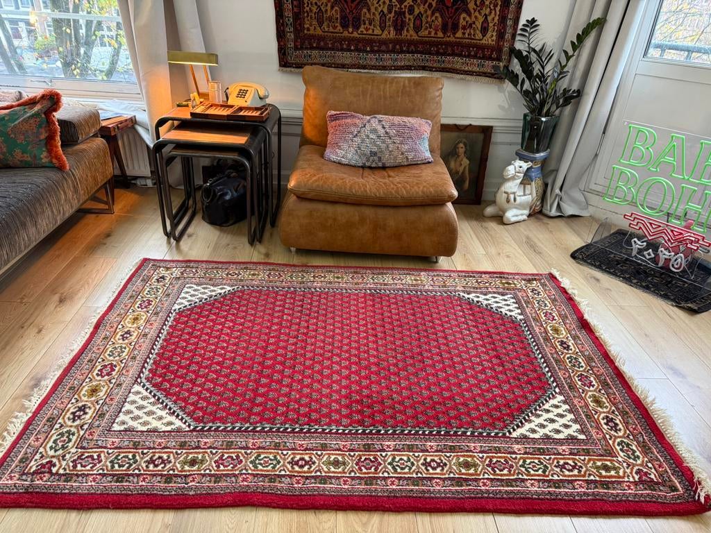 Handgeknoopt vintage Perzisch tapijt –192 x 125 cm – rood, 100 tot 150 cm, Info@bababoho.com, Ophalen of Verzenden, Zo goed als nieuw
