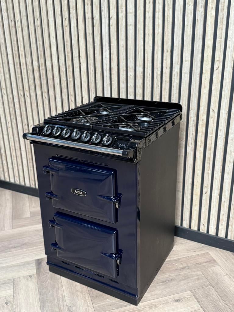 Aga 60cm Gas Fornuis Donkerblauw + 2x Elektrische Oven, Witgoed en Apparatuur, Fornuizen, Hete lucht, 60 cm of meer, Ophalen of Verzenden