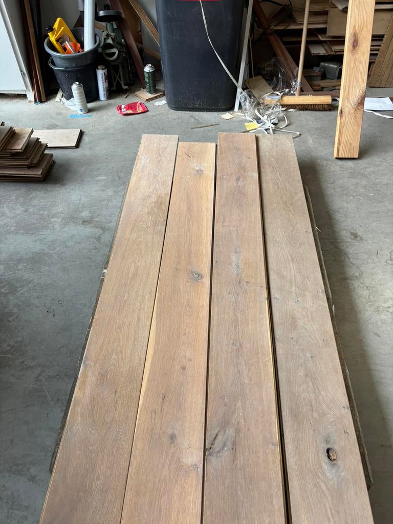 38 m2 massief eiken parketvloer 18 cm breed 18 mm dik., Gebruikt, 2e hands product geen info bekend, 2e hands product geen info bekend