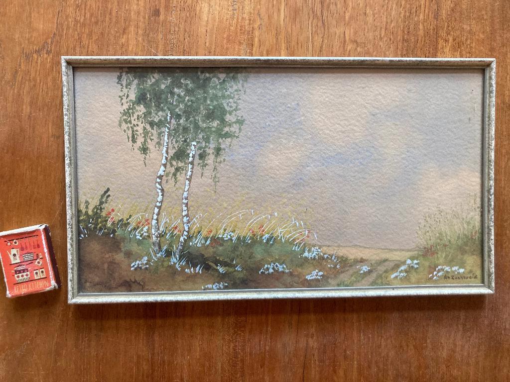 An Zonneveld aquarel berken berkenboom open boslandschap, Minder dan 50 cm, Oorspronkelijke maker, Overige typen, Ophalen of Verzenden