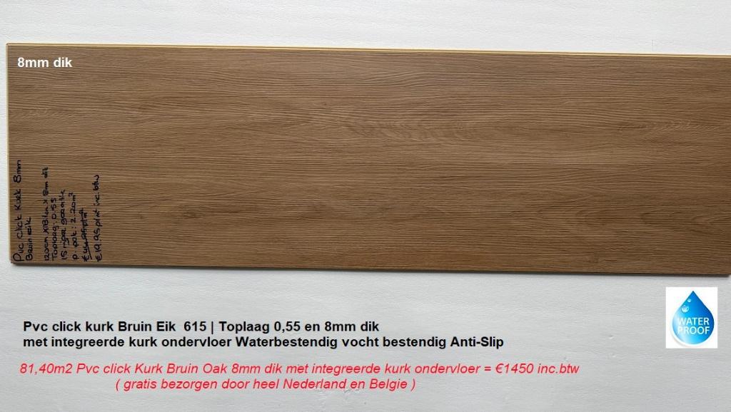 81,4m2 Pvc click Bruin 8mm integreerde kurk ondervloer=€1450