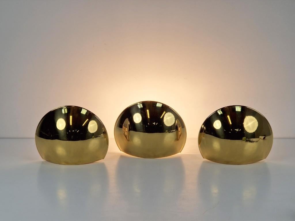 Set 3 vintage messing schelp halve maan wandlamp italy 1980, N, Ophalen of Verzenden, N, N