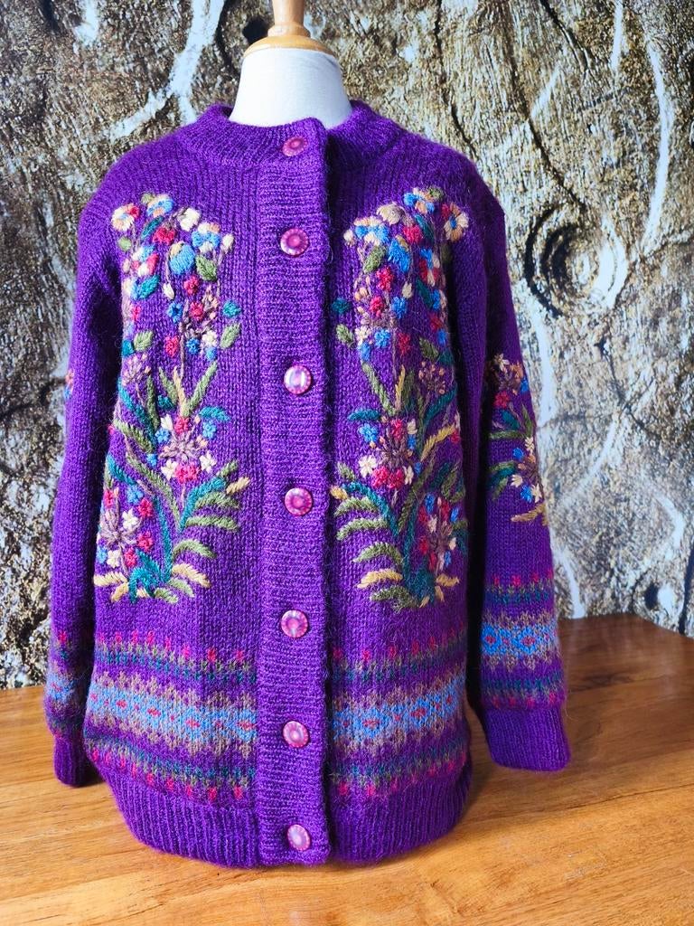 💖 Prachtig gebordurde Mohair vest L, Ophalen of Verzenden, Nieuw, Maat 42/44 (L), Paars
