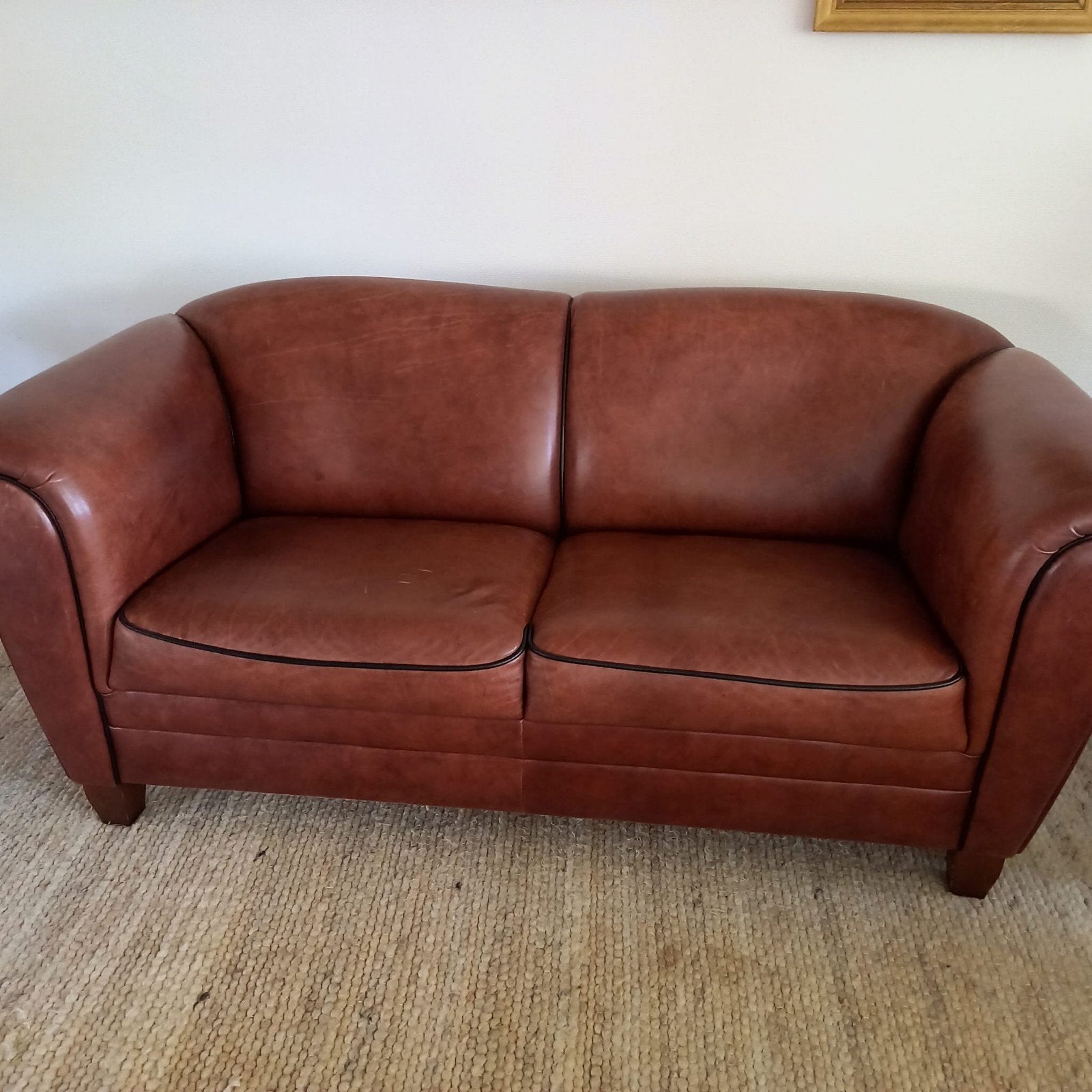 Comfortabele tweepersoonsbank van leer, Huis en Inrichting, Banken | Bankstellen, Ophalen, Klassiek, 150 tot 200 cm, Tweepersoons