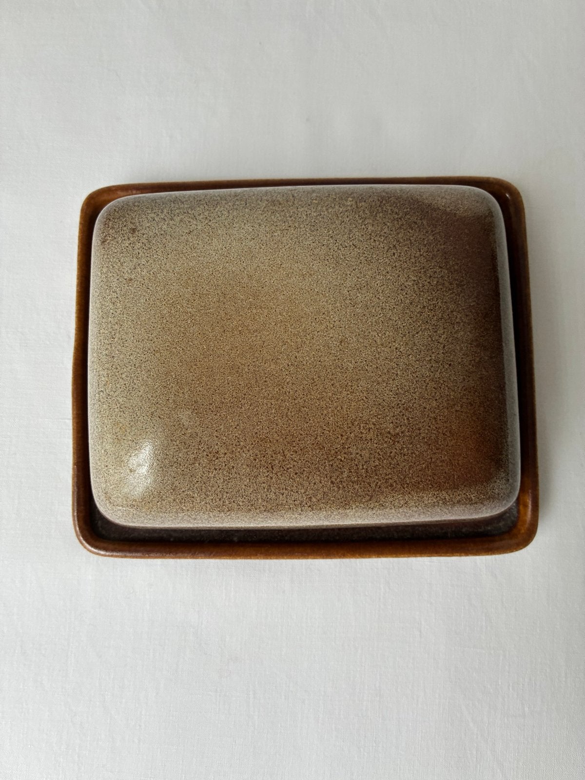 Vintage Aardewerk Botervloot Bruin Gespikkeld, Ophalen of Verzenden