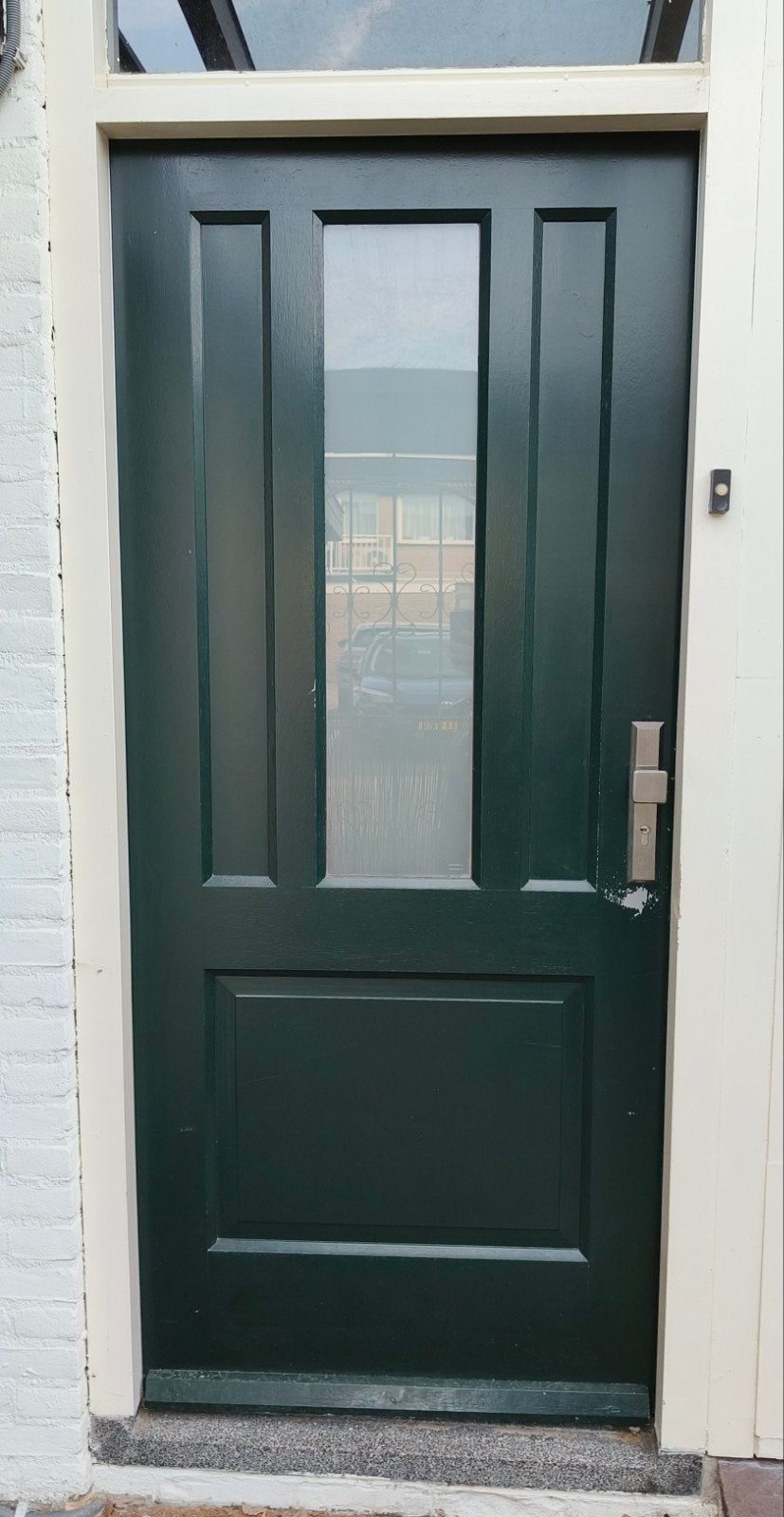 Hardhouten buitendeur met melkglas, Ophalen, Gebruikt, 80 tot 100 cm, Buitendeur
