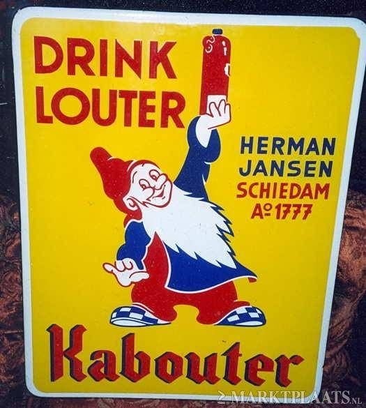 zoek oud reclame items louter kabouter jenever schiedam 1950, Ophalen of Verzenden, Gebruikt, Reclamebord