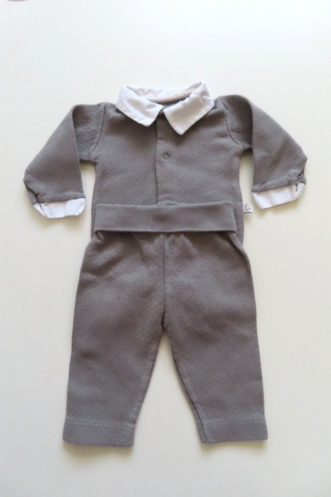 Babysetje Romper Broek Grijs Mats & Merthe mt 56 (L49), Mats & Merthe, Ophalen of Verzenden, Zo goed als nieuw, Setje