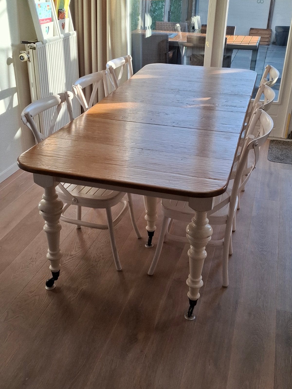 Uitschuifbare Rofra eettafel met 6 Riviera Maison stoelen, Ophalen, Gebruikt, 200 cm of meer, 50 tot 100 cm